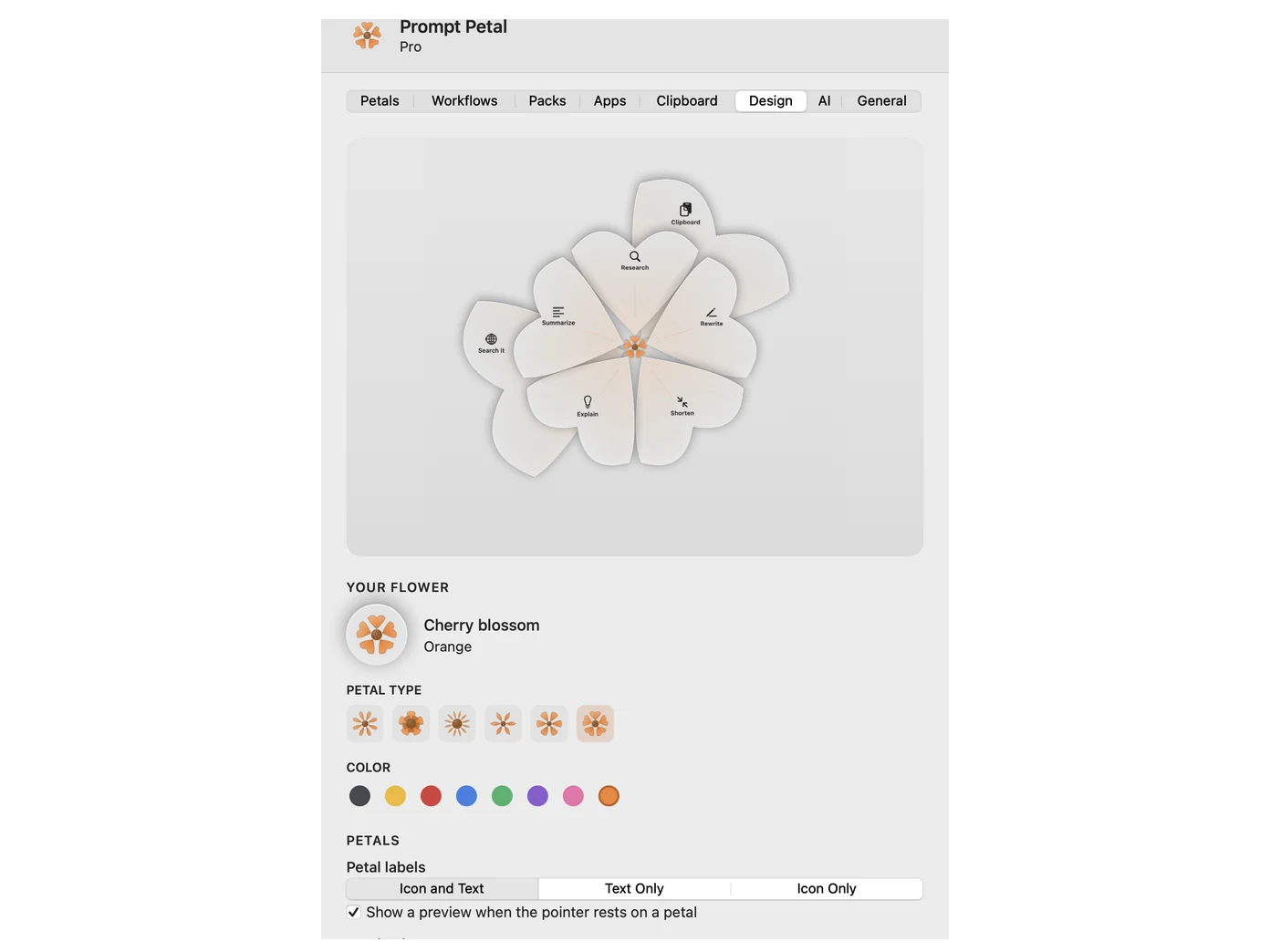 Der Tab Design mit der Kirschblüte in Orange