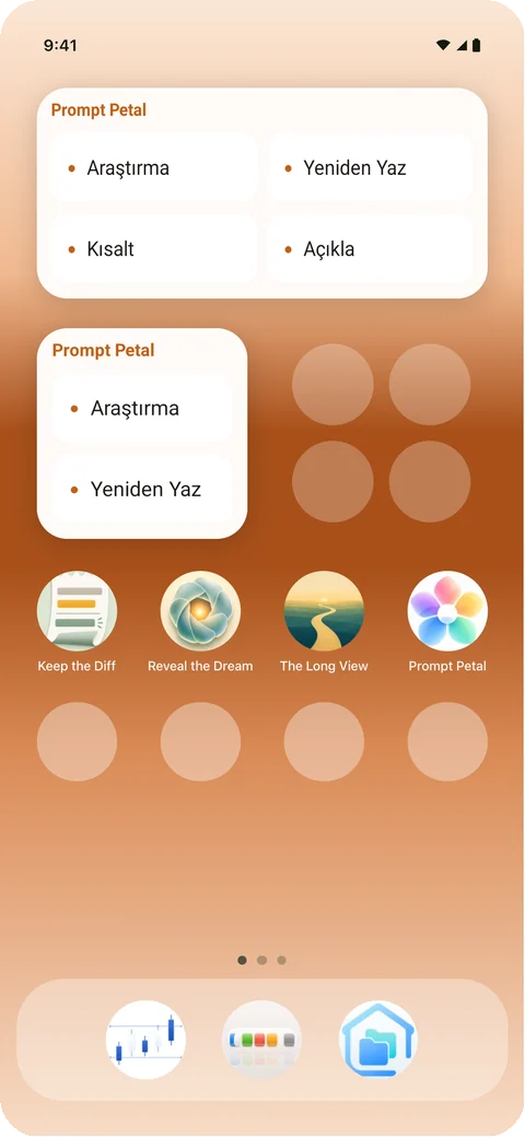 Android ana ekranındaki bir widget'ta promptların