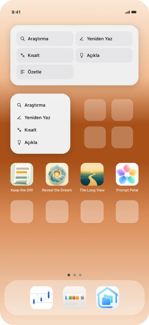 iPhone ana ekranındaki bir widget'ta promptların
